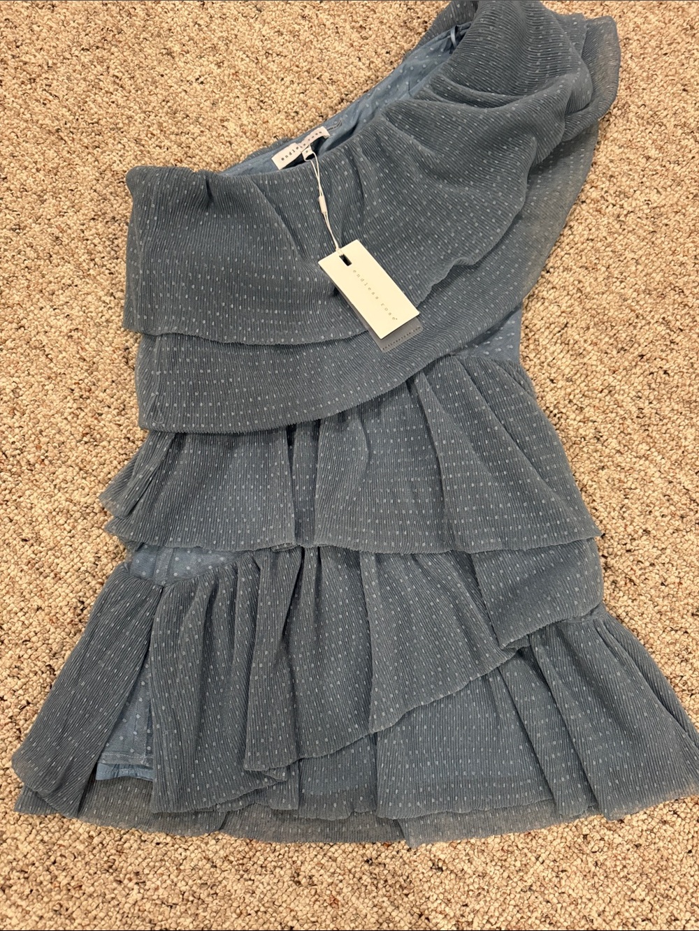 Endless Rose Women’s One-Shoulder Ruffle Tiered Dress in Dusty Blue